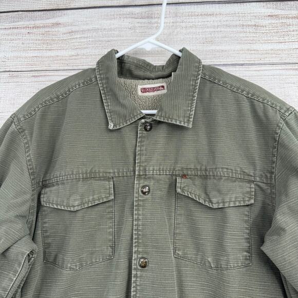Vintage 90s QuikSilver Sherpa Lined Jacket Shacket Mens XL Green Military Chore - Picture 3 of 13